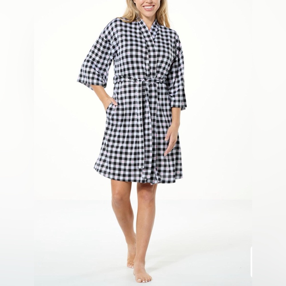 Comfort Code Women's Brushed Ultra Knit Belted Robe Black check XL NEW IN BAG